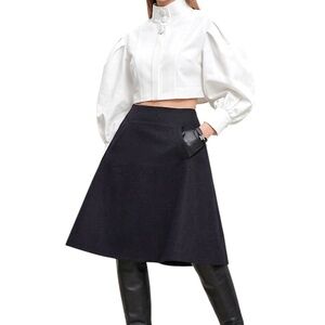 NWT COS wool blend minimalist old money black felt structured aline midi skirt 6